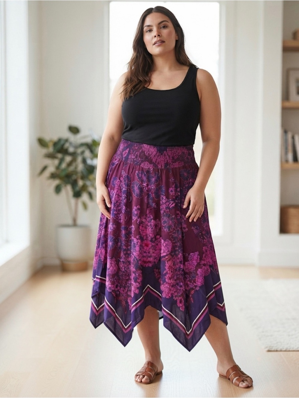 Denim 24/7 Plus-Size Tropical Floral Maxi Skirt (Size 16W)